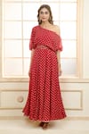 Shop_Aariyana Couture_Red Chiffon Embroidered Polka Dot One Shoulder Zari Dress _at_Aza_Fashions