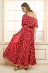 Shop_Aariyana Couture_Red Chiffon Embroidered Polka Dot One Shoulder Zari Dress 