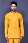 Buy_Arihant Rai Sinha_Yellow Slub Cotton Solid Shirt And Straight Pant Set_Online_at_Aza_Fashions