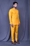 Arihant Rai Sinha_Yellow Slub Cotton Solid Shirt And Straight Pant Set_at_Aza_Fashions