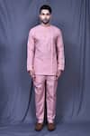 Shop_Arihant Rai Sinha_Pink Slub Cotton Solid Full Sleeve Shirt And Pant Set_Online_at_Aza_Fashions