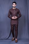 Buy_Arihant Rai Sinha_Brown Slub Cotton Solid Full Sleeve Shirt And Pant Set_at_Aza_Fashions