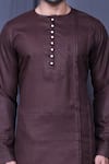 Buy_Arihant Rai Sinha_Brown Slub Cotton Solid Full Sleeve Shirt And Pant Set_Online_at_Aza_Fashions