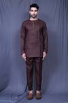 Shop_Arihant Rai Sinha_Brown Slub Cotton Solid Full Sleeve Shirt And Pant Set_Online_at_Aza_Fashions