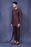 Arihant Rai Sinha_Brown Slub Cotton Solid Full Sleeve Shirt And Pant Set_at_Aza_Fashions