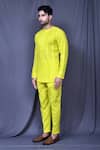 Arihant Rai Sinha_Yellow Slub Cotton Solid Full Sleeve Plain Shirt And Pant Set_at_Aza_Fashions