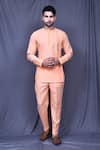 Buy_Arihant Rai Sinha_Peach Slub Cotton Solid Plain Shirt And Pant Set _at_Aza_Fashions