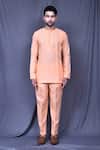 Shop_Arihant Rai Sinha_Peach Slub Cotton Solid Plain Shirt And Pant Set _Online_at_Aza_Fashions