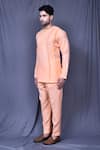 Arihant Rai Sinha_Peach Slub Cotton Solid Plain Shirt And Pant Set _at_Aza_Fashions