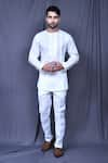 Buy_Arihant Rai Sinha_White Slub Cotton Solid Shirt And Straight Pant Set _at_Aza_Fashions