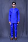 Shop_Arihant Rai Sinha_Blue Cotton Plain Shirt And Straight Pant Set _Online_at_Aza_Fashions