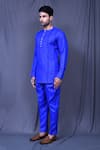 Arihant Rai Sinha_Blue Cotton Plain Shirt And Straight Pant Set _at_Aza_Fashions