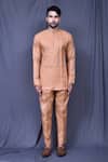 Shop_Arihant Rai Sinha_Orange Slub Cotton Solid Plain Shirt And Straight-fit Pant Set_Online_at_Aza_Fashions
