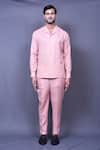 Shop_Arihant Rai Sinha_Pink Cotton Slub Embroidered Floral Shirt And Pant Set_Online_at_Aza_Fashions