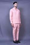 Arihant Rai Sinha_Pink Cotton Slub Embroidered Floral Shirt And Pant Set_at_Aza_Fashions
