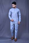 Buy_Arihant Rai Sinha_Blue Cotton Pintucked Shirt And Pant Set _at_Aza_Fashions