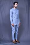 Arihant Rai Sinha_Blue Cotton Pintucked Shirt And Pant Set _at_Aza_Fashions