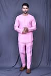Buy_Arihant Rai Sinha_Pink Cotton Slub Plain Pintucked Shirt And Pant Co-ord Set_at_Aza_Fashions