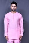 Buy_Arihant Rai Sinha_Pink Cotton Slub Plain Pintucked Shirt And Pant Co-ord Set_Online_at_Aza_Fashions