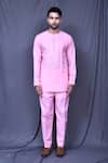 Shop_Arihant Rai Sinha_Pink Cotton Slub Plain Pintucked Shirt And Pant Co-ord Set_Online_at_Aza_Fashions