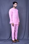 Arihant Rai Sinha_Pink Cotton Slub Plain Pintucked Shirt And Pant Co-ord Set_at_Aza_Fashions