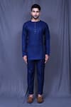 Shop_Arihant Rai Sinha_Blue Cotton Plain Pintucked Shirt And Straight Pant Co-ord Set _Online_at_Aza_Fashions
