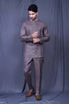 Buy_Arihant Rai Sinha_Grey Cotton Slub Plain Pintucked Shirt And Straight Pant Set _at_Aza_Fashions