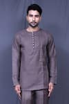 Buy_Arihant Rai Sinha_Grey Cotton Slub Plain Pintucked Shirt And Straight Pant Set _Online_at_Aza_Fashions