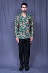 Aryavir Malhotra_Green Cotton Botanic Floral Print Shirt _Online_at_Aza_Fashions