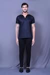 Arihant Rai Sinha_Blue Cotton Striped Polo Neck T-shirt _Online_at_Aza_Fashions