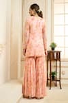 Aariyana Couture_Peach Chiffon Embroidered Floral Round Vintage Pattern Kurta Sharara Set _Online_at_Aza_Fashions