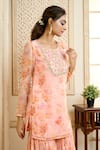 Buy_Aariyana Couture_Peach Chiffon Embroidered Floral Round Vintage Pattern Kurta Sharara Set _Online_at_Aza_Fashions