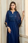 Shop_Aariyana Couture_Blue Kaftan Viscose Georgette Embroidered Sequins Notched  _at_Aza_Fashions