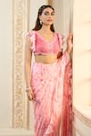 Shop_Aariyana Couture_Pink Chiffon Printed Rose Petal V Neck Pre-draped Saree With Blouse  _Online_at_Aza_Fashions