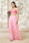 Buy Aariyana Couture Pink Chiffon Embroidery, Lace Scoop Rose Petal Print Flared Pant Set With Cape Online at Aza Fashions Buy_Aariyana Couture_Pink Chiffon Embroidery, Lace Scoop Rose Petal Print Flared Pant Set With Cape_Online_at_Aza_Fashions