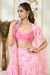 Shop Aariyana Couture Pink Chiffon Embroidery, Lace Scoop Rose Petal Print Flared Pant Set With Cape Shop_Aariyana Couture_Pink Chiffon Embroidery, Lace Scoop Rose Petal Print Flared Pant Set With Cape