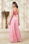 Aariyana Couture Pink Chiffon Embroidery, Lace Scoop Rose Petal Print Flared Pant Set With Cape Online Aariyana Couture_Pink Chiffon Embroidery, Lace Scoop Rose Petal Print Flared Pant Set With Cape_Online