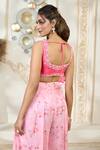 Buy Aariyana Couture Pink Chiffon Embroidery, Lace Scoop Rose Petal Print Flared Pant Set With Cape Online Buy_Aariyana Couture_Pink Chiffon Embroidery, Lace Scoop Rose Petal Print Flared Pant Set With Cape_Online