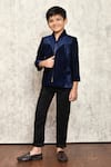 Buy_Samyukta Singhania_Blue Velvet Embroidery Waves Placement Blazer _at_Aza_Fashions