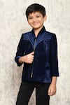 Samyukta Singhania_Blue Velvet Embroidery Waves Placement Blazer _Online_at_Aza_Fashions