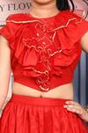 Buy Petite Pomme Red Net, Cotton, Silk Zari Lehenga And Ruffled Blouse Set Online at Aza Fashions Buy_Petite Pomme_Red Net, Cotton, Silk Zari Lehenga And Ruffled Blouse Set_Online_at_Aza_Fashions