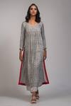 Buy_Shruti S_Gray Modal, Satin Embroidery V-neck Floral Hand Block Printed Anarkali Set _at_Aza_Fashions