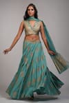 Shop_Shruti S_Green Silk, Organza, Georgette Embroidery, Ananaas Hand Block Print Lehenga Set _Online_at_Aza_Fashions