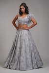 Shruti S_Grey Lehenga And Blouse Silk Embroidery Upcycled Sequins Square Neck With _at_Aza_Fashions