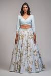 Buy_Shruti S_Blue Silk Sequins V-neck Raw Embroidered Lehenga With Blouse _Online_at_Aza_Fashions