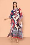 Buy_Naintara Bajaj_Multi Color Georgette Print Abstract Straight Neck Tribal Kaftan_at_Aza_Fashions