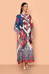 Naintara Bajaj_Multi Color Georgette Print Abstract Straight Neck Tribal Kaftan_at_Aza_Fashions