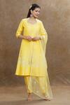 Buy_1999ad By Amita & Deepak_Yellow Chanderi Sequins, Embroidery V-neck Kurta Pant Set _at_Aza_Fashions