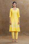 1999ad By Amita & Deepak_Yellow Chanderi Sequins, Embroidery V-neck Kurta Pant Set _Online_at_Aza_Fashions