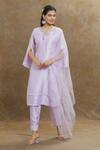 Buy_1999AD By Amita & Deepak_Purple Chanderi Embroidered Floral Round Neck Kurta Pant Set _at_Aza_Fashions